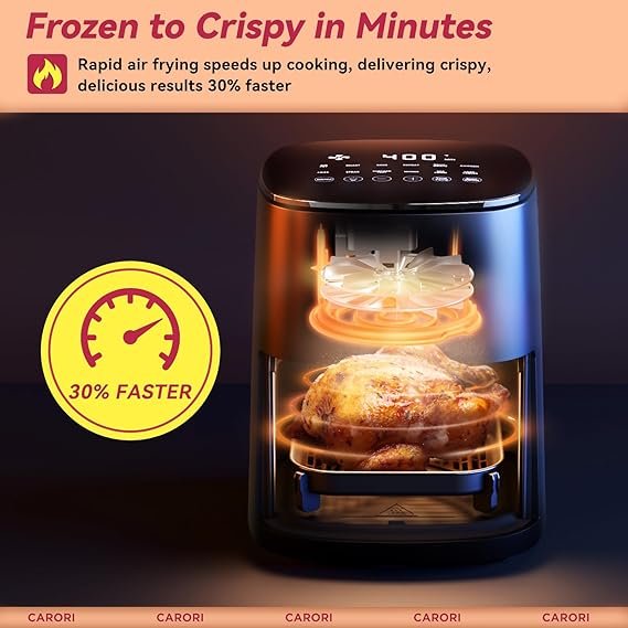Air Fryer 12 Preset with Viewing Window, 6Qt Large Capacity, 400℉ Max Crisp, Airfryer, Bake, Roast, Dehydrate, Reheat, 1700W Quick Even Easy Meals, Nonstick Dishwasher Safe Basket