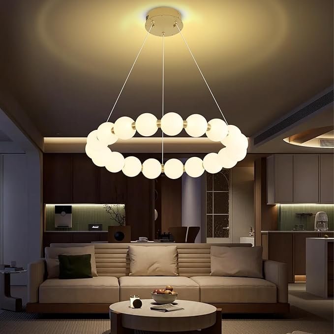 ABTTOI Dia 24" Modern Ring Chandelier Mid Century Milk Globe Ceiling Pendant Lighting Ring Globe Chandelier for Foyer Staircase Living Dining Room LED Dimmable Gold Round Chandeliers
