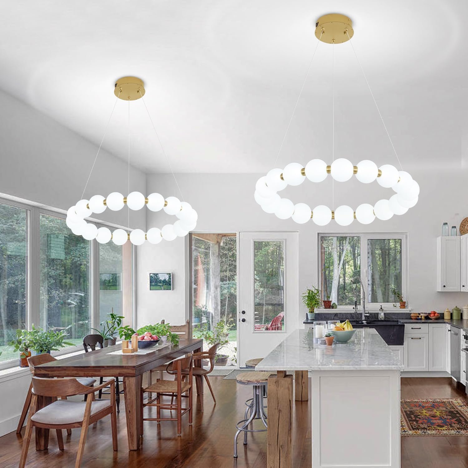ABTTOI Dia 24" Modern Ring Chandelier Mid Century Milk Globe Ceiling Pendant Lighting Ring Globe Chandelier for Foyer Staircase Living Dining Room LED Dimmable Gold Round Chandeliers