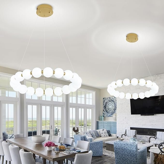 ABTTOI Dia 24" Modern Ring Chandelier Mid Century Milk Globe Ceiling Pendant Lighting Ring Globe Chandelier for Foyer Staircase Living Dining Room LED Dimmable Gold Round Chandeliers