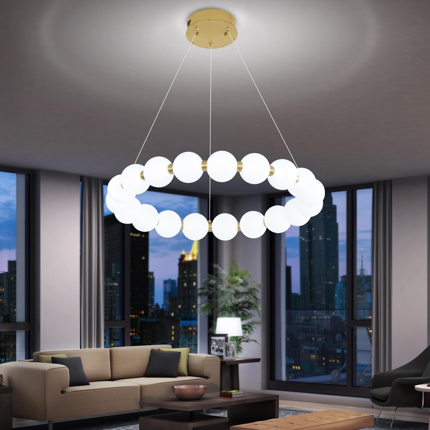 ABTTOI Dia 24" Modern Ring Chandelier Mid Century Milk Globe Ceiling Pendant Lighting Ring Globe Chandelier for Foyer Staircase Living Dining Room LED Dimmable Gold Round Chandeliers