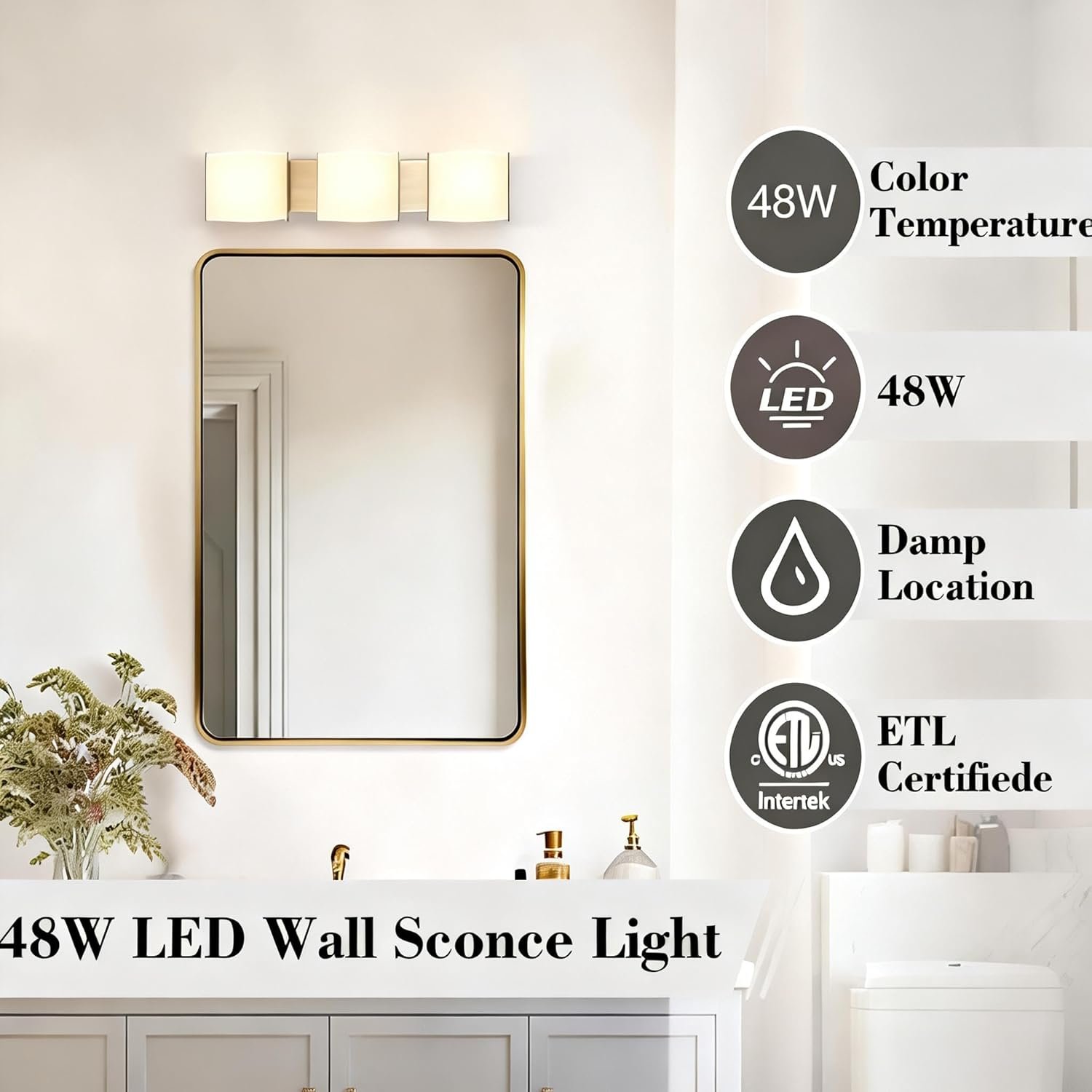 Lifora Hay Modern LED Wall Sconce, Indoor Vanity Wall Lighting, 3-Light Bathroom Light Fixtures, Brushed Nickel for Hallway Bedroom Living Room