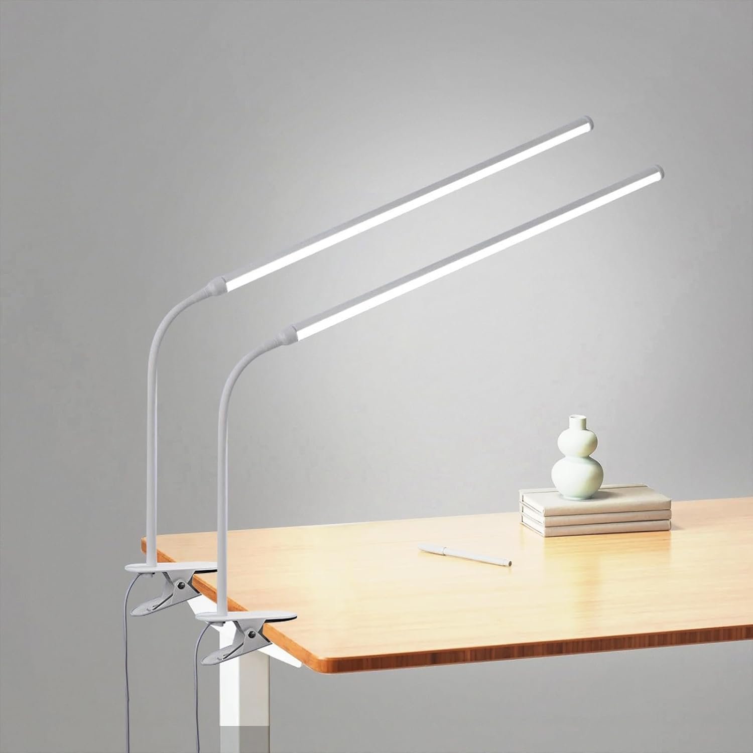 Buroraix 2-Pack LED Desk Lamp with Clamp,College Dorm Room Students Study Reading Desk Lights,Dimming,Hose Desk Lamps,Home Office Computer Light,gooseneck,Swing Arm Work Table Lamps,Clip Bed Light