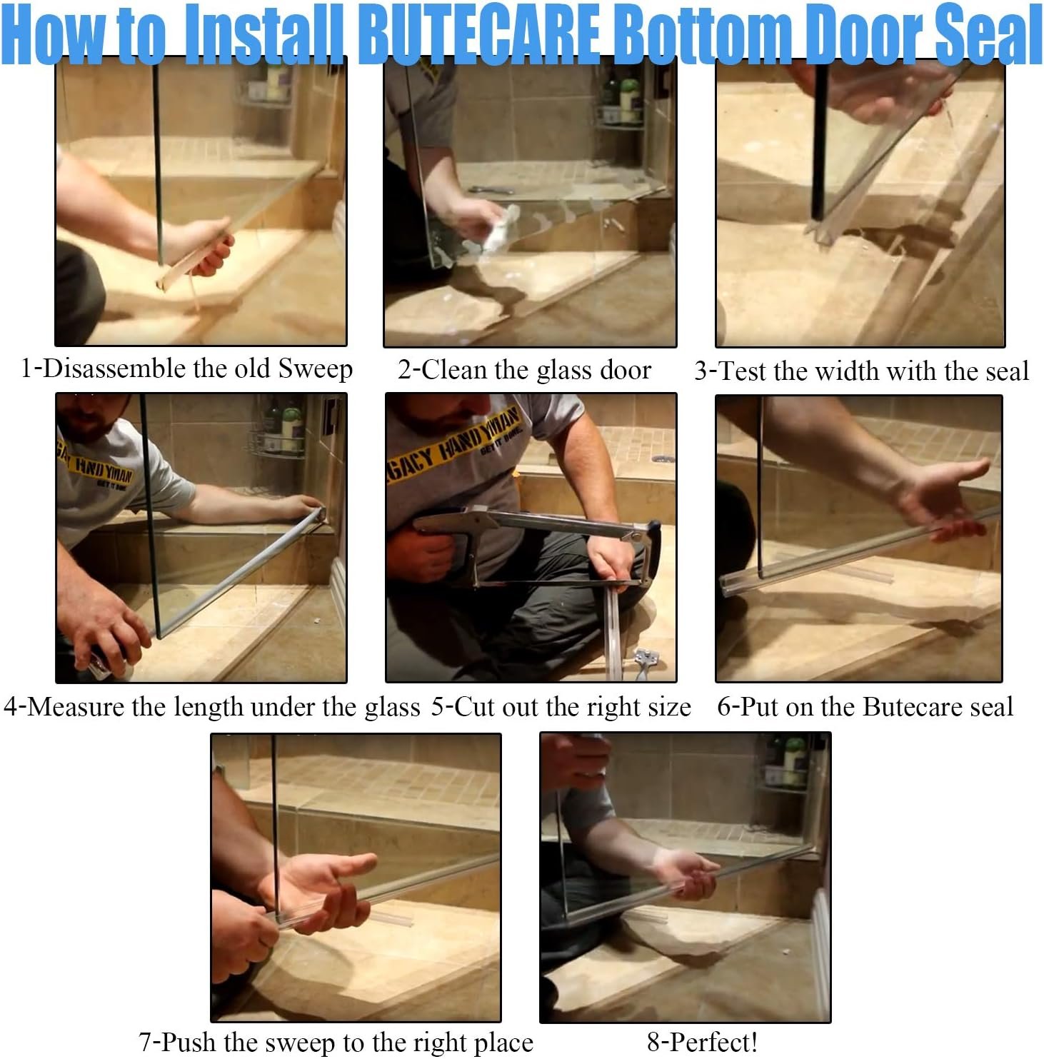 Butecare Premium Frameless Shower Door Bottom Seal Strip for Glass Doors - Shower Door Seal Sweep (1/2” x 39”, Clear Vinyl)