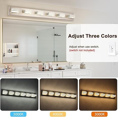 yumcrelect LED Wall Brushed Nickel Vanity Lights for Bathroom Light Fixtures 36W Adjust 3 Colors Modern Bath Lighing Over Mirror LED Vanity Light (6-Light,41inch)