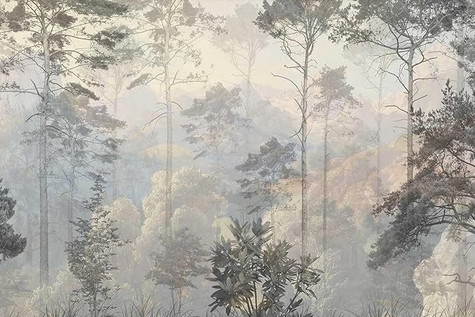Toolhom Hazy Forest Wall Mural, Abstract Nature Landscape Wallpaper, Background Wall Decoration Patterns（Non-self-Adhesive）