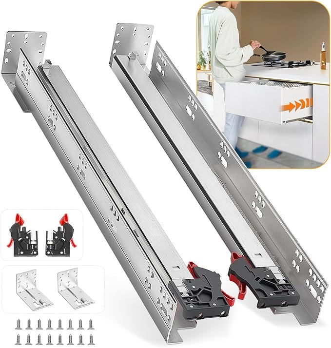 BAIDICE Soft Close Bottom Mount Drawer Slides 24 Inch Rails with Rear mounting Bracket Locking Devices Screws for Face Frame Or Frameless Application（24 inch, 1 Pair）