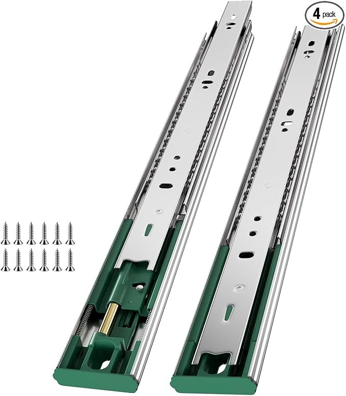 4 Pairs Soft Close Drawer Slides 20 Inch Full Extension Dresser Rails Heavy Duty Ball Bearing Kitchen Cabinet Drawer Glides Side Mount Tool Box Trash Can Runners 100 LB Capacity