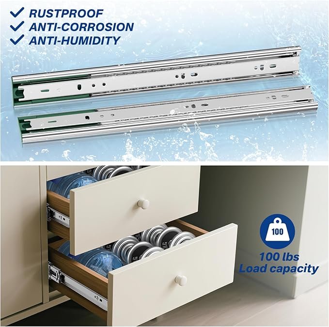 4 Pairs Soft Close Drawer Slides 20 Inch Full Extension Dresser Rails Heavy Duty Ball Bearing Kitchen Cabinet Drawer Glides Side Mount Tool Box Trash Can Runners 100 LB Capacity