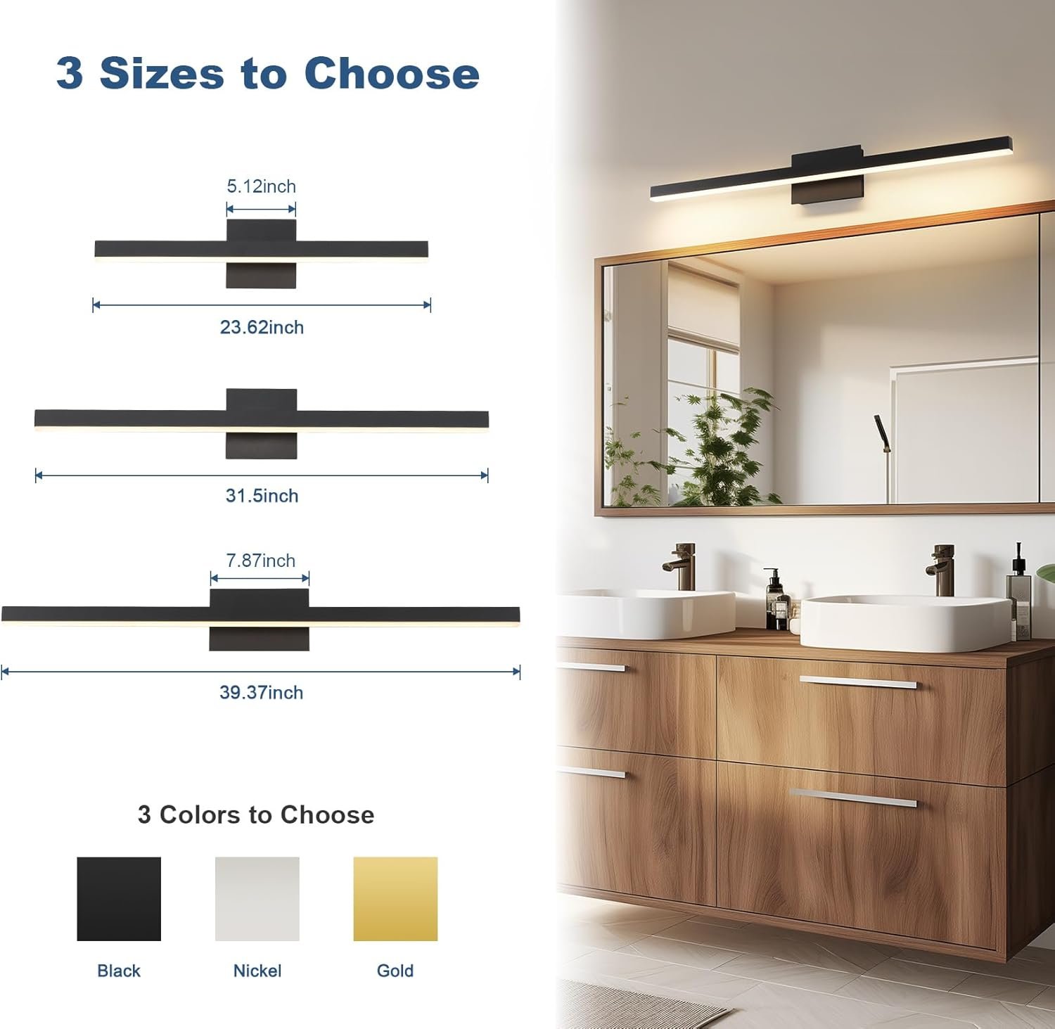 Joossnwell Bathroom Vanity Light Black Dimmable 5CCT Bathroom Lighting FIixtures Over Mirror 39.37 Inch Modern Vanity Light bar Led Bath Light ETL Certificated