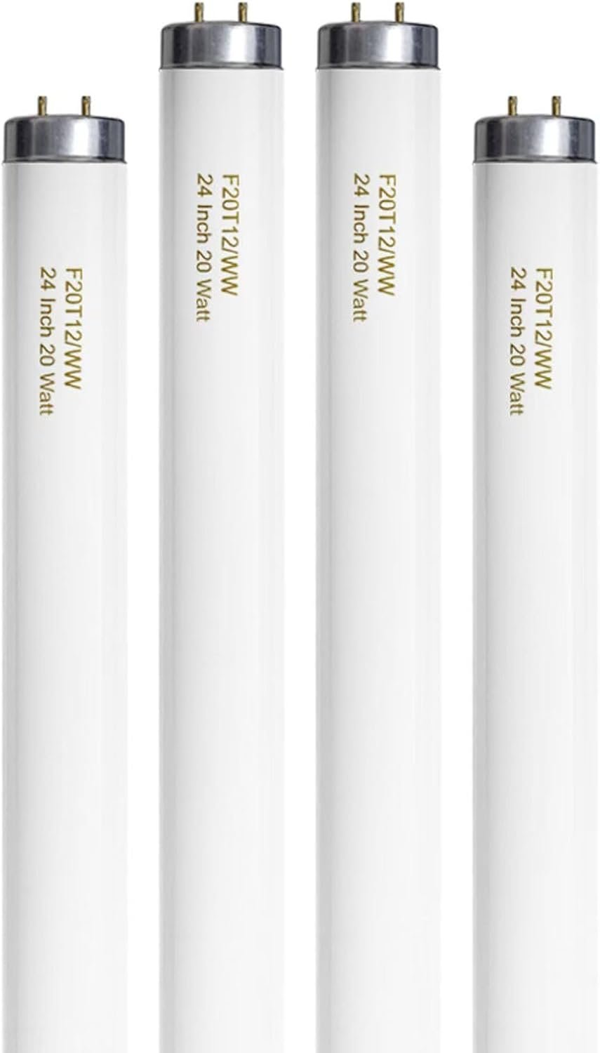 Konideke F20T12/WW 20 Watt Soft Warm White, T12 Fluorescent Tube Light Bulb 20W 24 Inch, 2Ft F20T12/DSW/RP Replacement for F20T12 F20T12KB/ECO/RVL F20T12KB/ECO F20T12/SPX30 1250Lm G13 4 Count