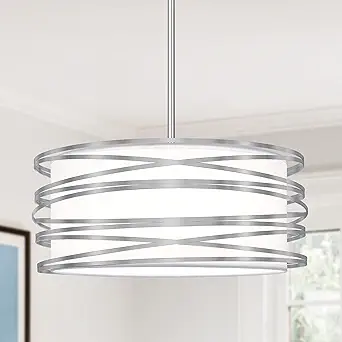 Corlaceling 16 inch Modern Drum Pendant Light 3-Lights Brushed Nickel Chandelier Dining Room Light Fixture, Adjustable Ceiling Pendant Kitchen Light Fixture Over Table for Living Room Bedroom