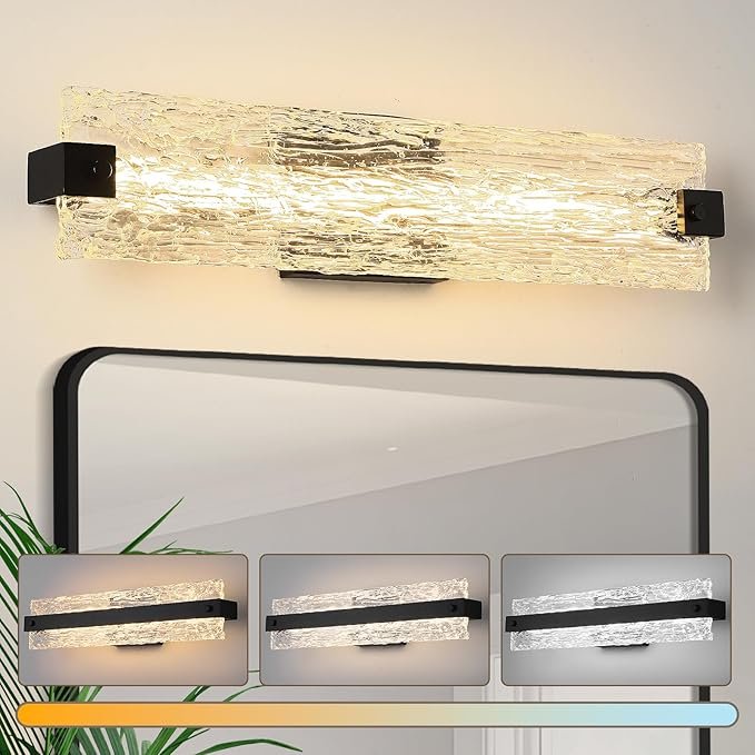 Osimir Black LED Bathroom Vanity Light, 24.4 Inch 15W Modern Dimmable Bathroom Light Fixture Over Mirror, Crystal Bar Wall Sconce Lighting for Bath, 3CCT, OS-MM5001-3BK
