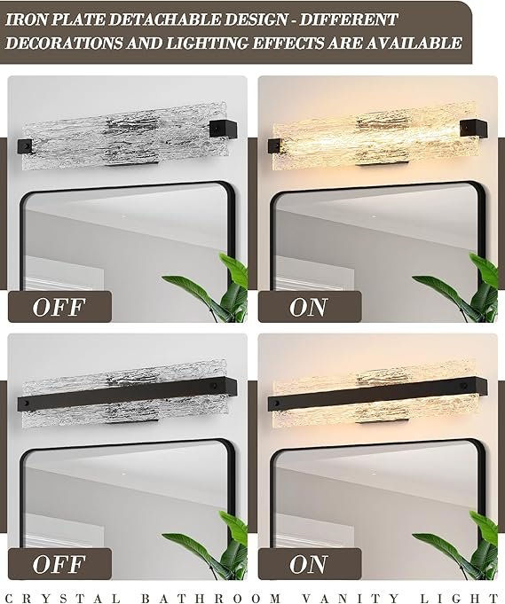 Osimir Black LED Bathroom Vanity Light, 24.4 Inch 15W Modern Dimmable Bathroom Light Fixture Over Mirror, Crystal Bar Wall Sconce Lighting for Bath, 3CCT, OS-MM5001-3BK