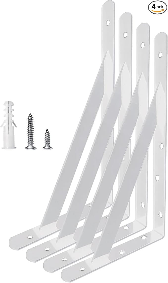 Heavy Duty Shelf Brackets Wall Mount Steel Bracket Wall Brackets for Shelves (White, 18 x 12 Inch-2 Pairs)