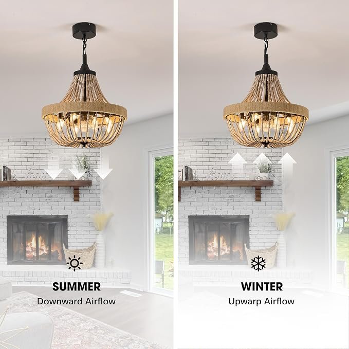LVYEAYOU 20 inch Boho Beaded Chandelier with Ceiling Fan, Remote & App Control, Reversible DC Motor, Black Farmhouse Rattan Fandelier for Dining Room, Bedroom, Kitchen