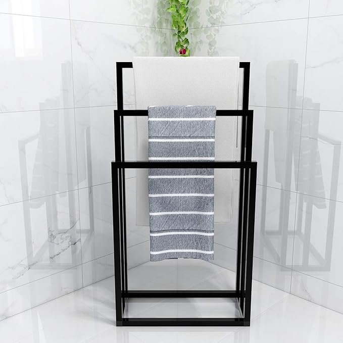 Metal Towel Racks 3 Bars for Bathroom Freestanding Drying Shelf 3 Tier Storage Organizer Washcloths Holder (Black)