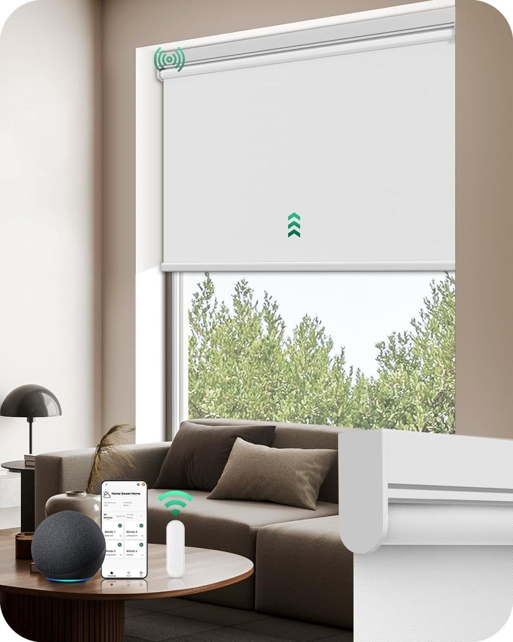 MANSNIX Smart Motorized Blinds with Remote, Cordless No-Drill Automatic Roller Shades, Blackout Electric Blind for Windows, White, 35 x 72