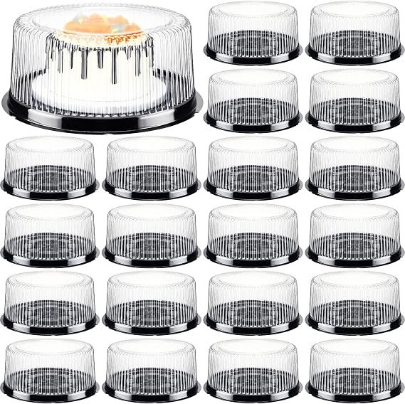 Zopeal 20 Pack 10 Clear Plastic Cake Stand Containers with Dome Lids Round Transparent PET Cake Carrier Holder for Birthday Party Display