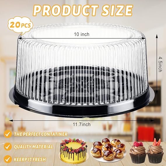 Zopeal 20 Pack 10 Clear Plastic Cake Stand Containers with Dome Lids Round Transparent PET Cake Carrier Holder for Birthday Party Display