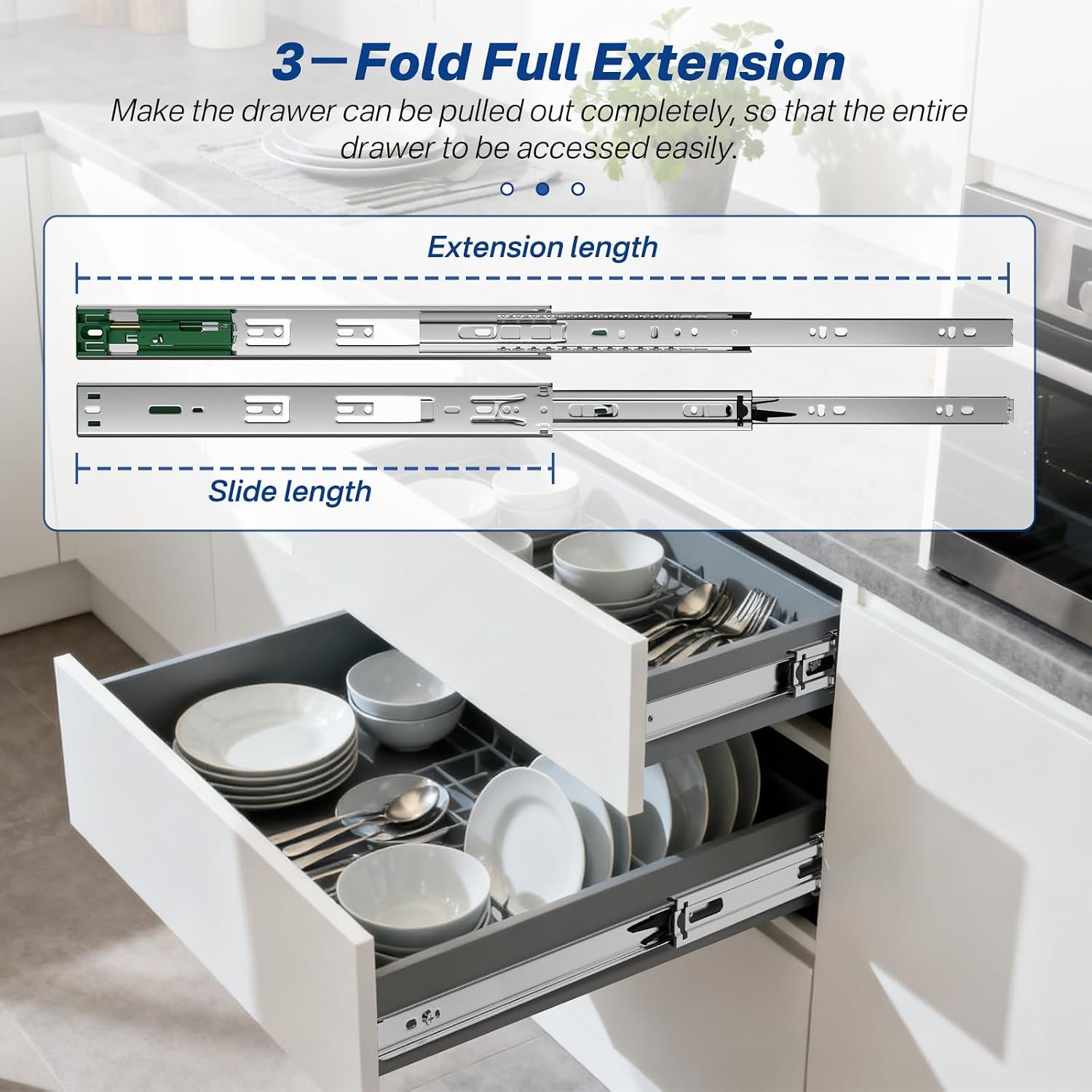 Ubisin 6 Pairs Soft Close Drawer Slides 22 Inch, Full Extension Heavy Duty Ball Bearing Cabinet Rails, Quiet Silent Side Mount Drawer Glides for Kitchen,Office,Tool Box,Dresser, 100 LB Capacity