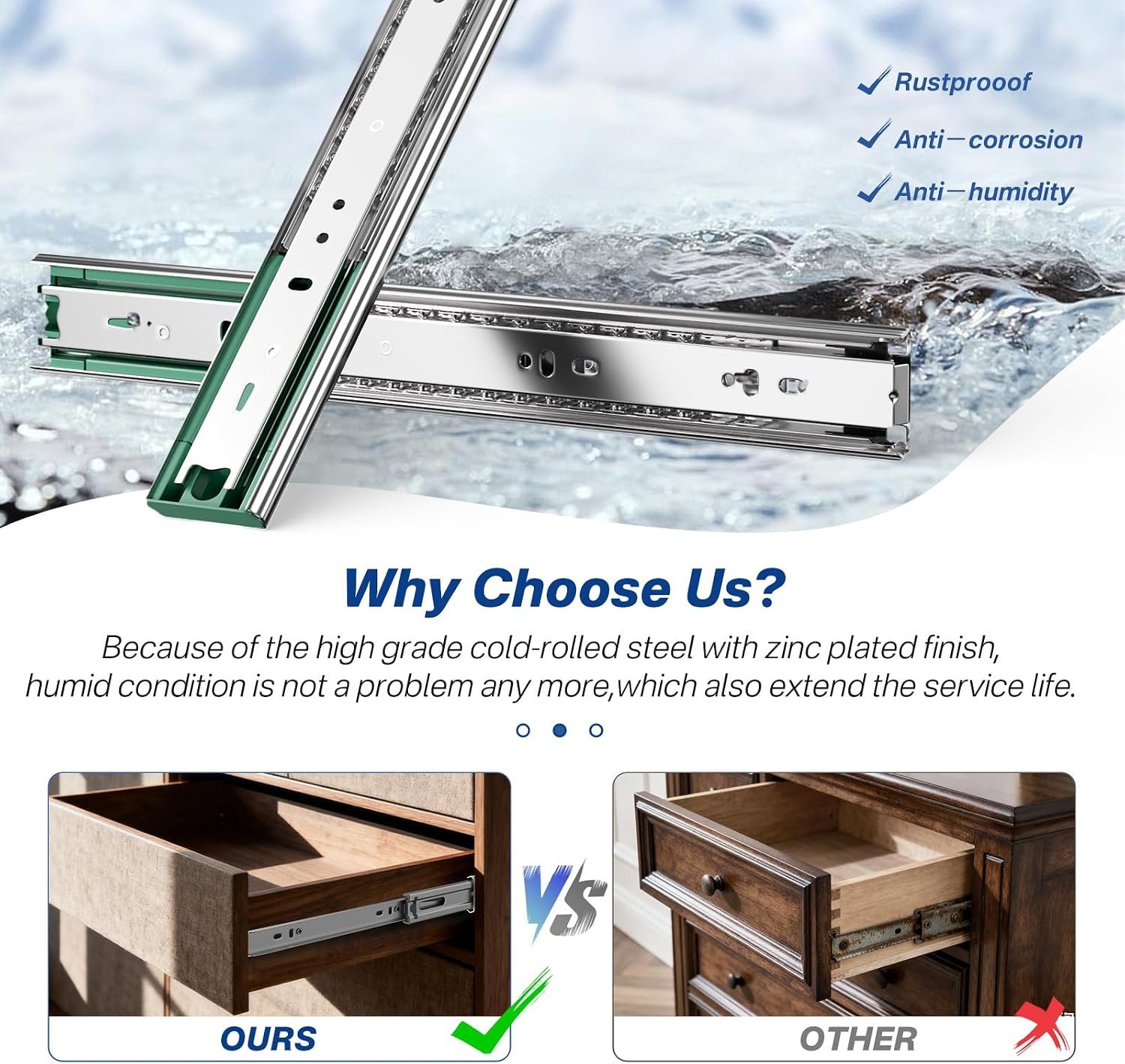 Ubisin 6 Pairs Soft Close Drawer Slides 22 Inch, Full Extension Heavy Duty Ball Bearing Cabinet Rails, Quiet Silent Side Mount Drawer Glides for Kitchen,Office,Tool Box,Dresser, 100 LB Capacity