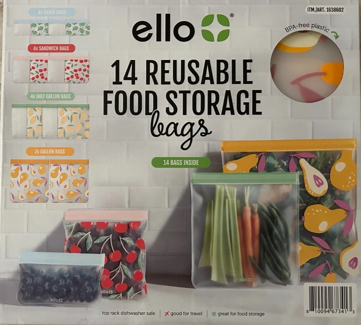 ELLO Reusable Zip Food Storage Bags -14 Food Bags