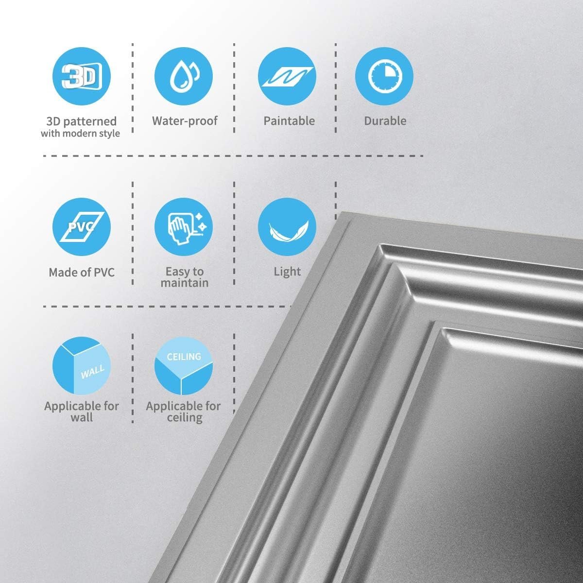 Art3d PVC Ceiling Tiles, 2'x2' Plastic Sheet in White (12-Pack)