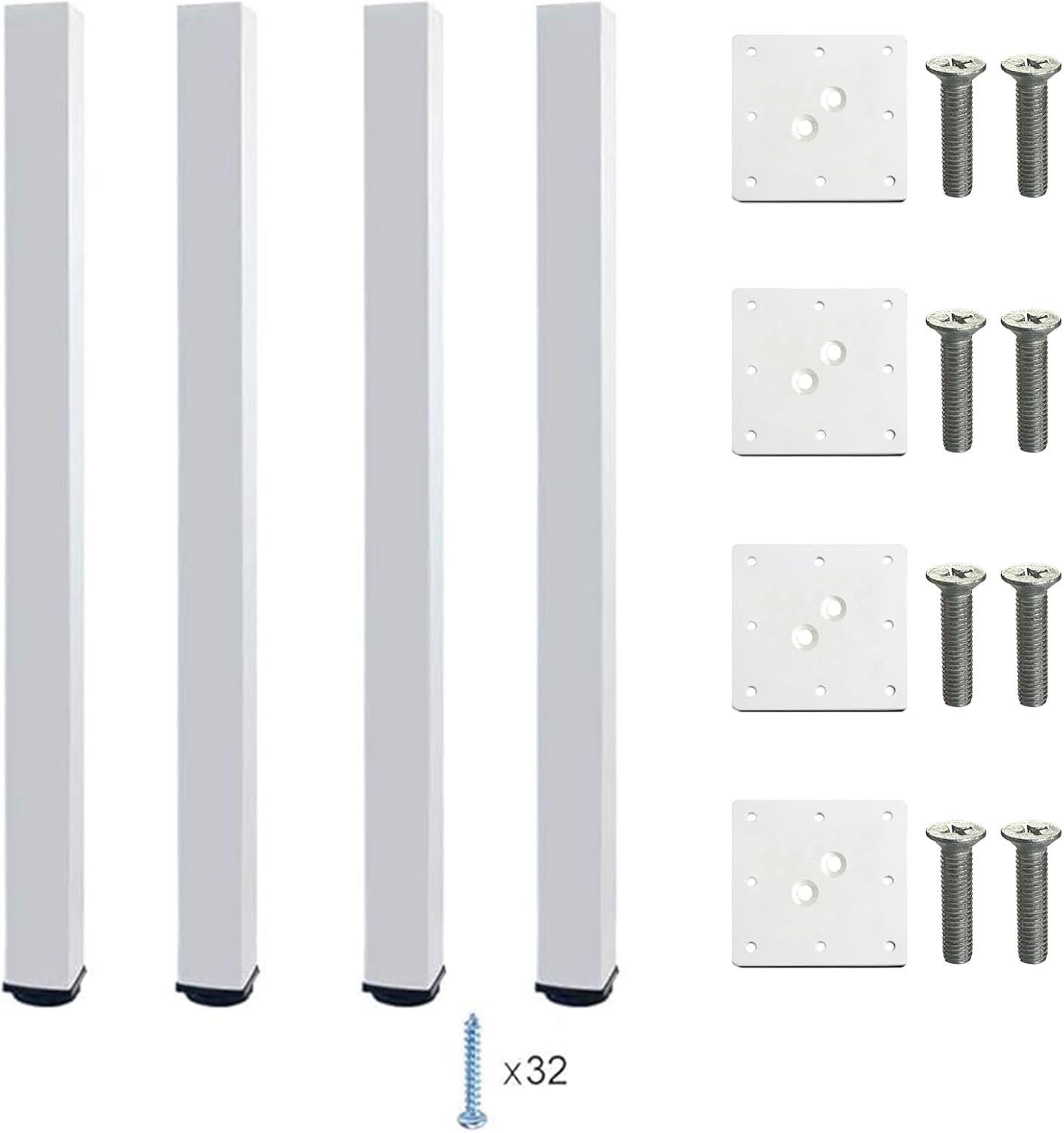 QLLY 30 inch Adjustable Metal Desk Legs, Square Office Table Furniture Leg, Table Leg, Set of 4 (White)
