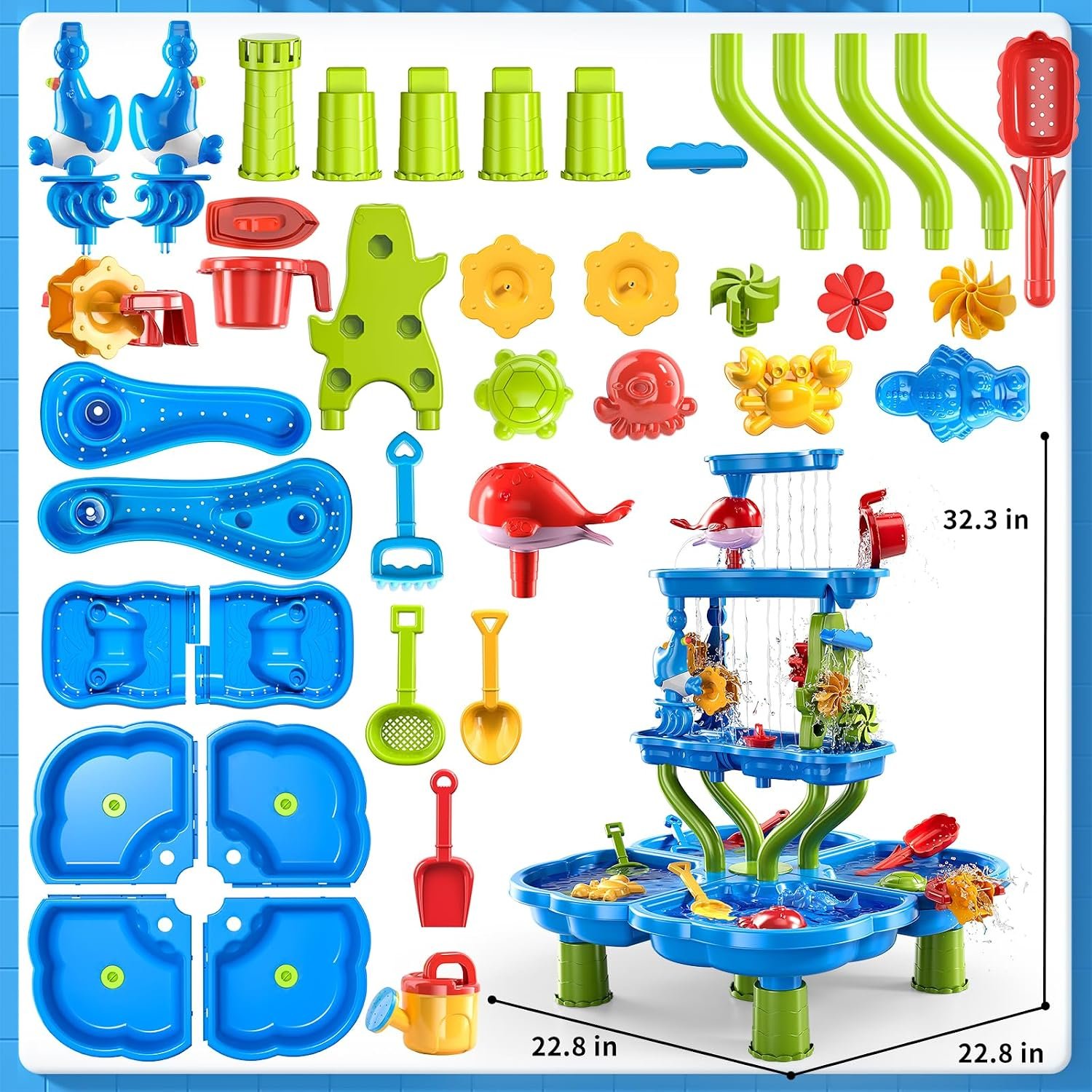ZDRKWSM 3-Tier 4 Areas Water Table for Kids 3-5, Summer Outdoor Beach Sensory Activity Playset Kids Sand and Water Table Toys, Birthday Gifts for Boys and Girls 3 4 5 6 7 8
