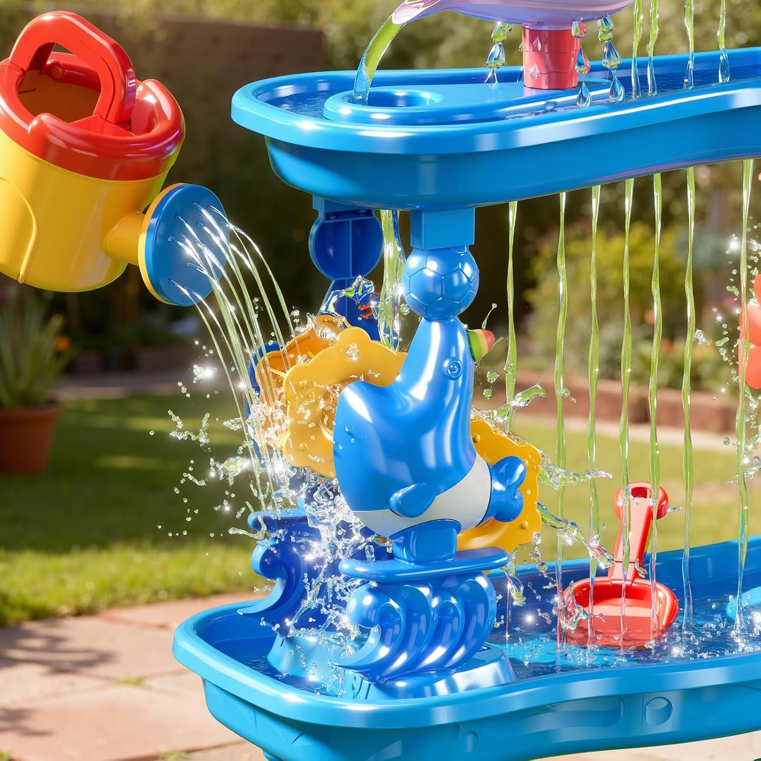 ZDRKWSM 3-Tier 4 Areas Water Table for Kids 3-5, Summer Outdoor Beach Sensory Activity Playset Kids Sand and Water Table Toys, Birthday Gifts for Boys and Girls 3 4 5 6 7 8