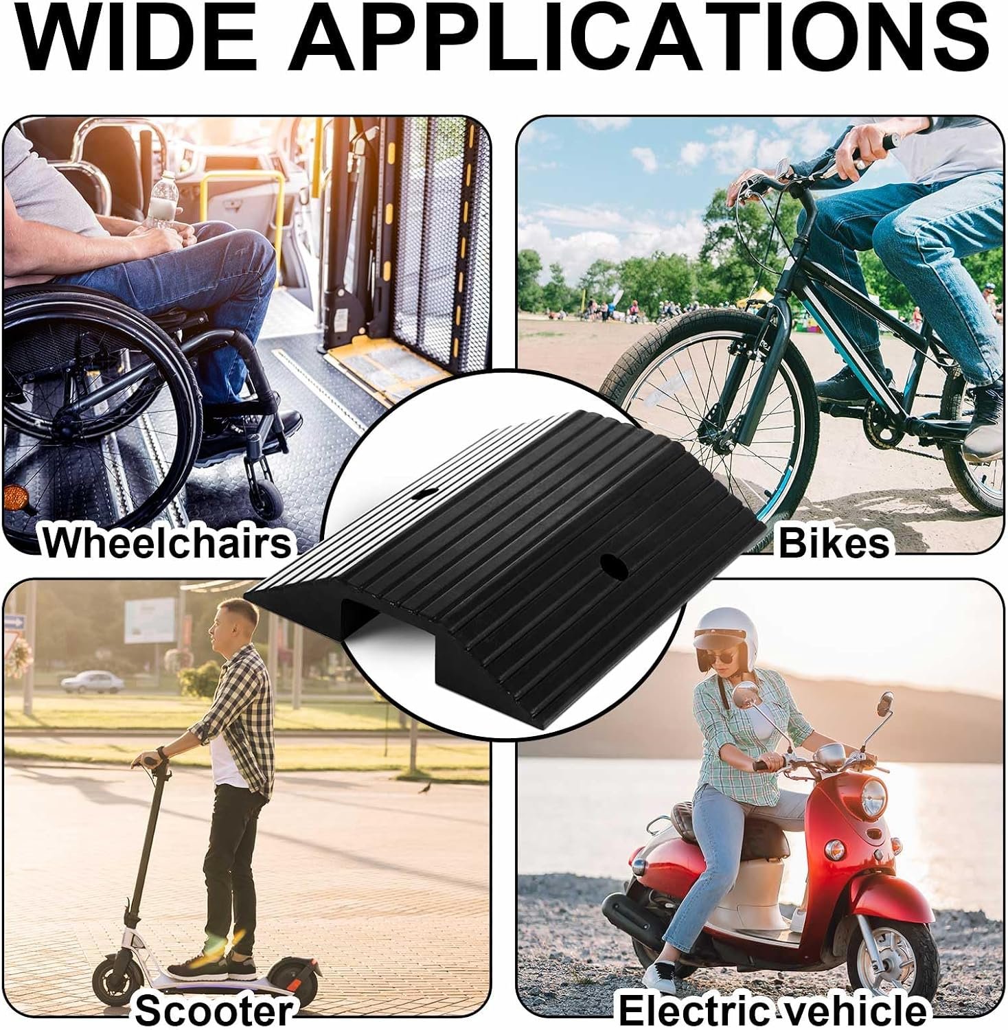 Rubber Ramps for Door Threshold 19.7 x 15.3 x 3 Inches Wheelchair Ramp Non Slip for Home Doorways, Suitable for Thresholds Under 2.4 Inches in Height for Get in and Out of Houses, 600 Lbs Capacity