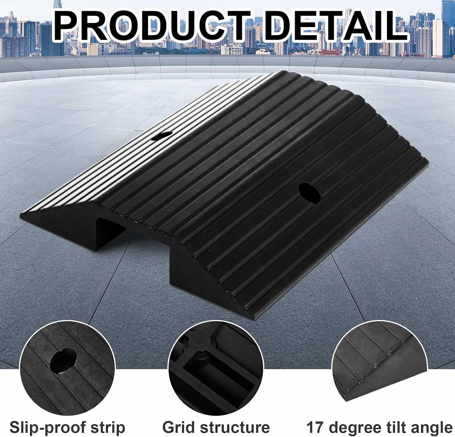 Rubber Ramps for Door Threshold 19.7 x 15.3 x 3 Inches Wheelchair Ramp Non Slip for Home Doorways, Suitable for Thresholds Under 2.4 Inches in Height for Get in and Out of Houses, 600 Lbs Capacity