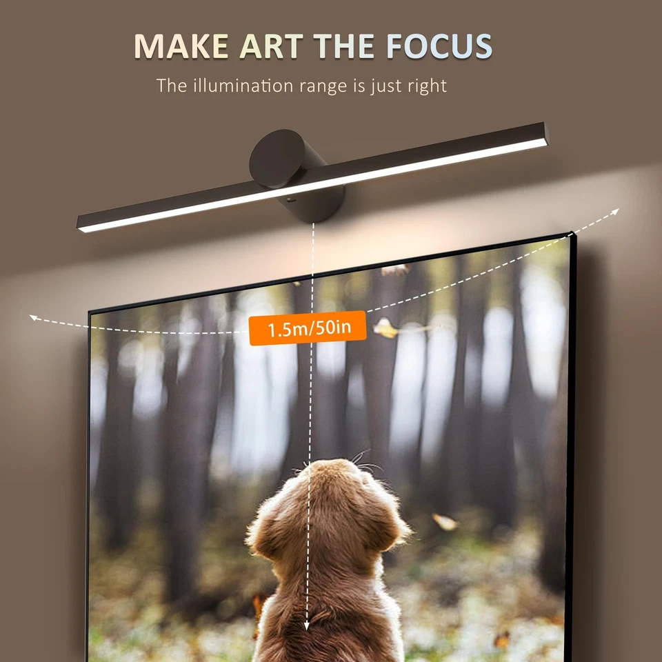 ZitoStory Battery Operated Picture Light with Remote,Wireless Dimmable Art Lights for Paintings Rechargeable Gallery Light Artwork Lighting for Canvas, Portrait (Black,20'' Inch)