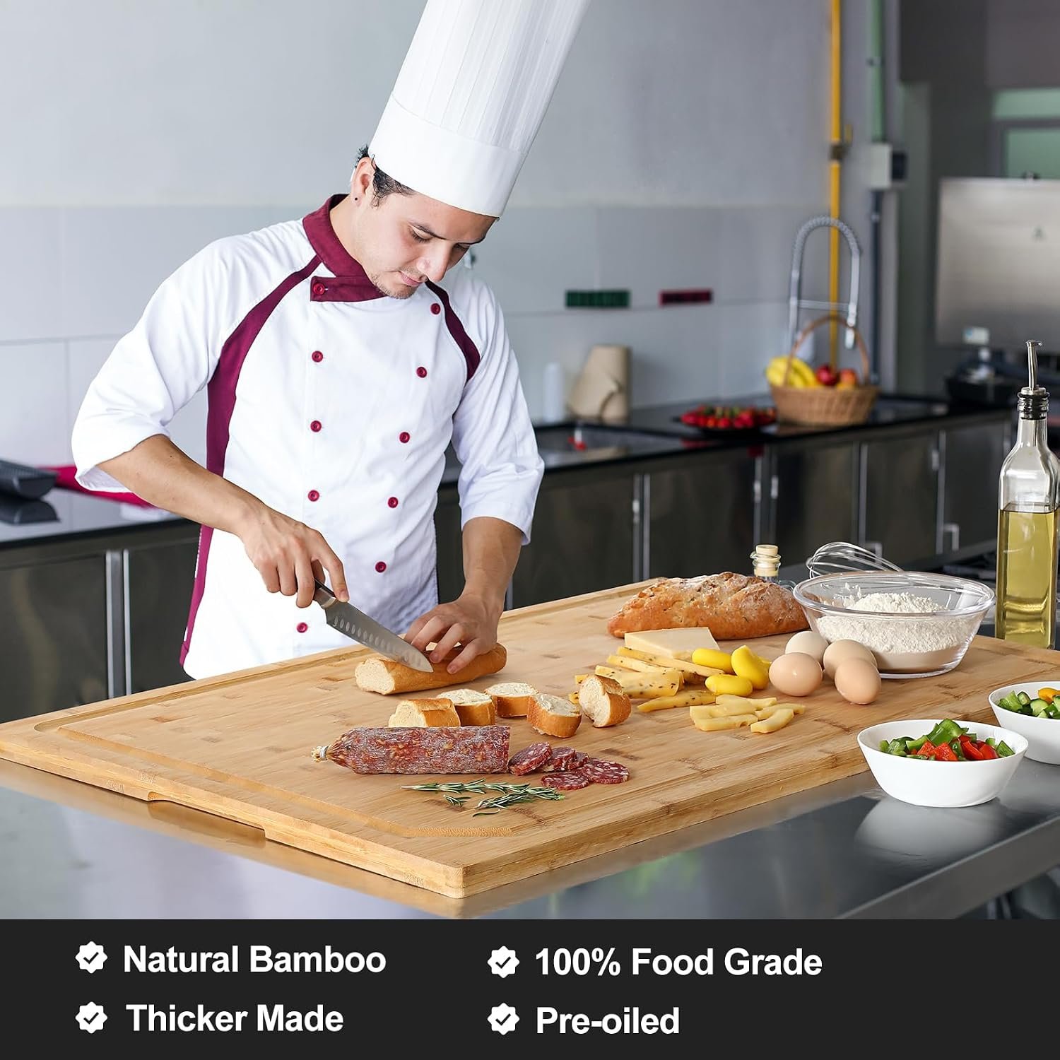 36 x 24 Extra Large Bamboo Cutting Board for Kitchen, Cutting Board Stove Top Cover with Handle, Butcher Block Chopping Board with Juice Groove, Large Charcuterie Board Over the Sink