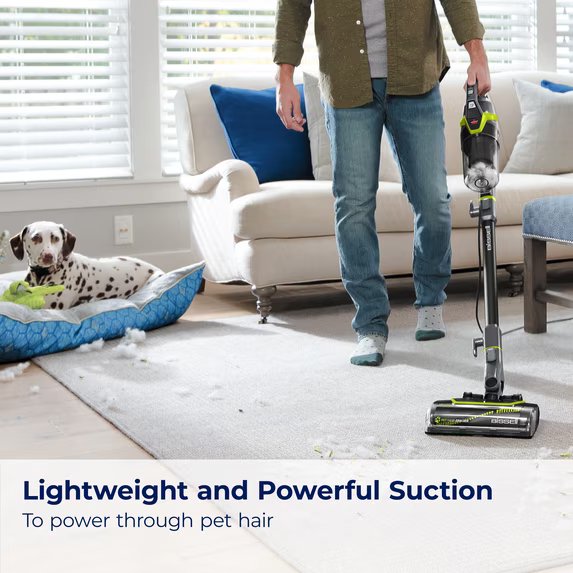 BISSELL Pet Hair Eraser Slim Corded Stick Vacuum, Carpet, Area Rugs, Hard Floor, Upholstery, Lightweight, Swivel Steering, Tangle-Free Brish Roll, 3875, Black