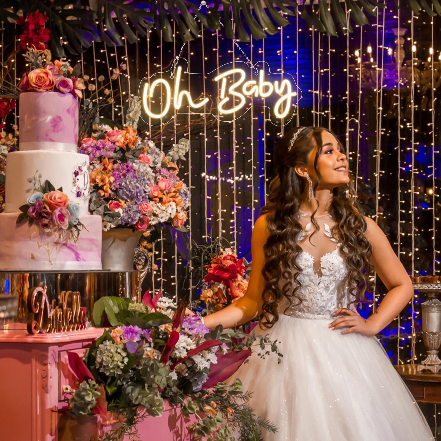 Oh Baby Neon Sign for Backdrop, 16.5”x 6.9” Dimmable Led Light up Sign for Baby Shower - Gender Reveal Birthday Party Decorations - Warm White
