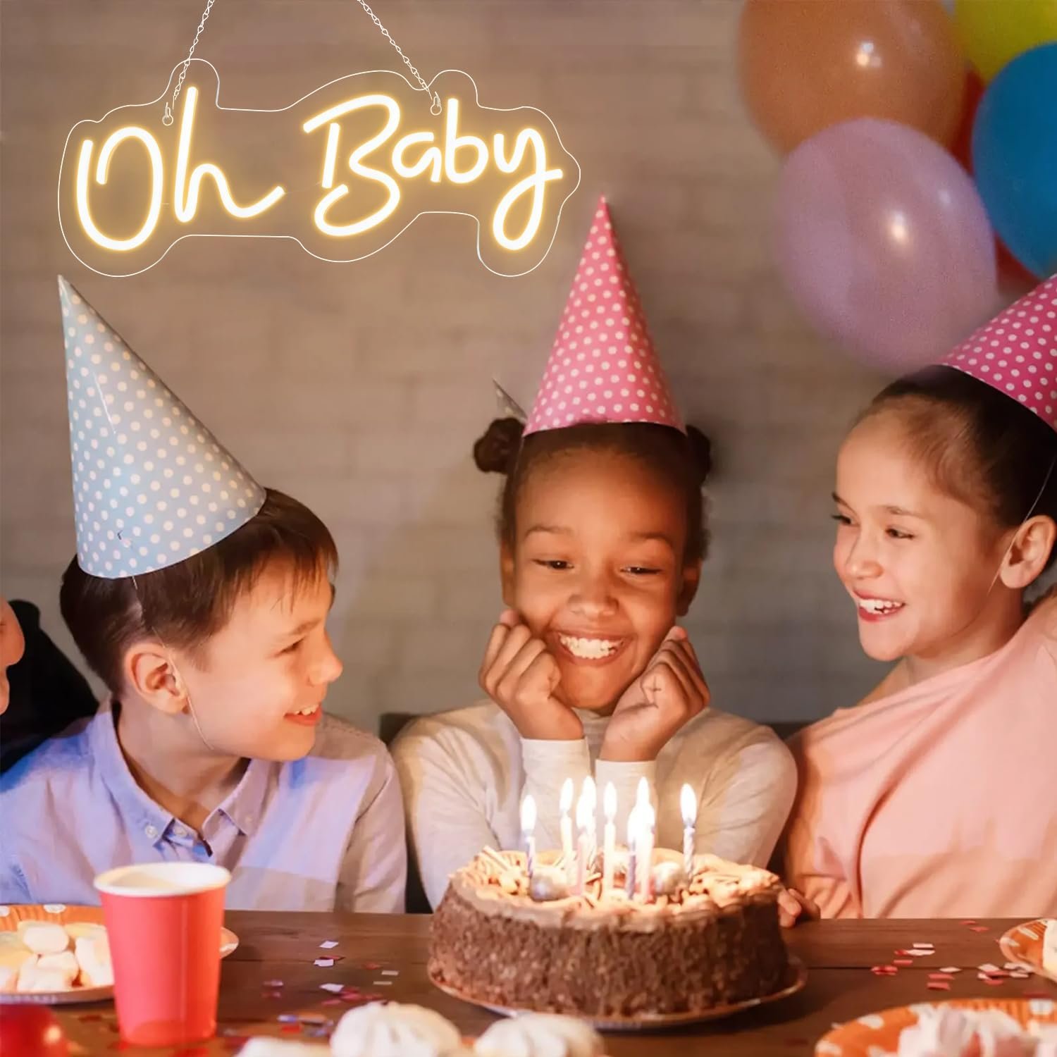 Oh Baby Neon Sign for Backdrop, 16.5”x 6.9” Dimmable Led Light up Sign for Baby Shower - Gender Reveal Birthday Party Decorations - Warm White