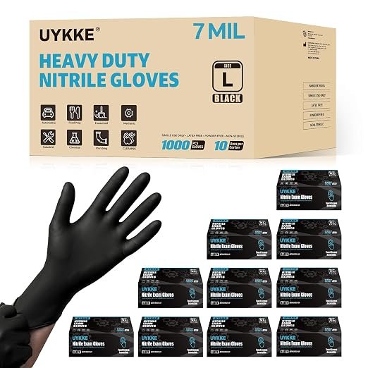 UYKKE Nitrile Gloves Disposable Rubber Latex Gloves Medium Black Nitrile Glove Disposable Rubber Latex Mechanic HEAVY DUTY 7 Mil Glove
