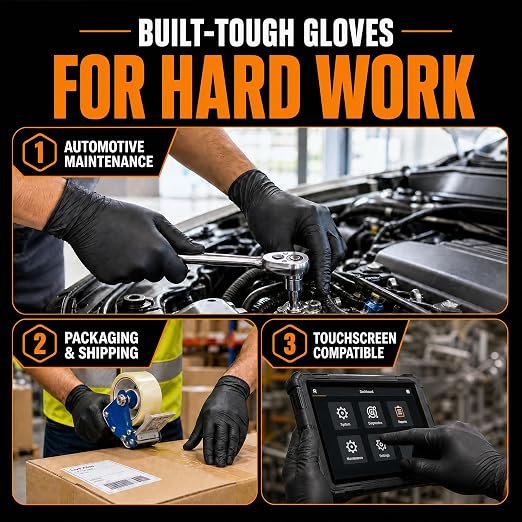 UYKKE Nitrile Gloves Disposable Rubber Latex Gloves Medium Black Nitrile Glove Disposable Rubber Latex Mechanic HEAVY DUTY 7 Mil Glove