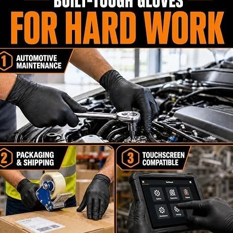 UYKKE Nitrile Gloves Disposable Rubber Latex Gloves Medium Black Nitrile Glove Disposable Rubber Latex Mechanic HEAVY DUTY 7 Mil Glove
