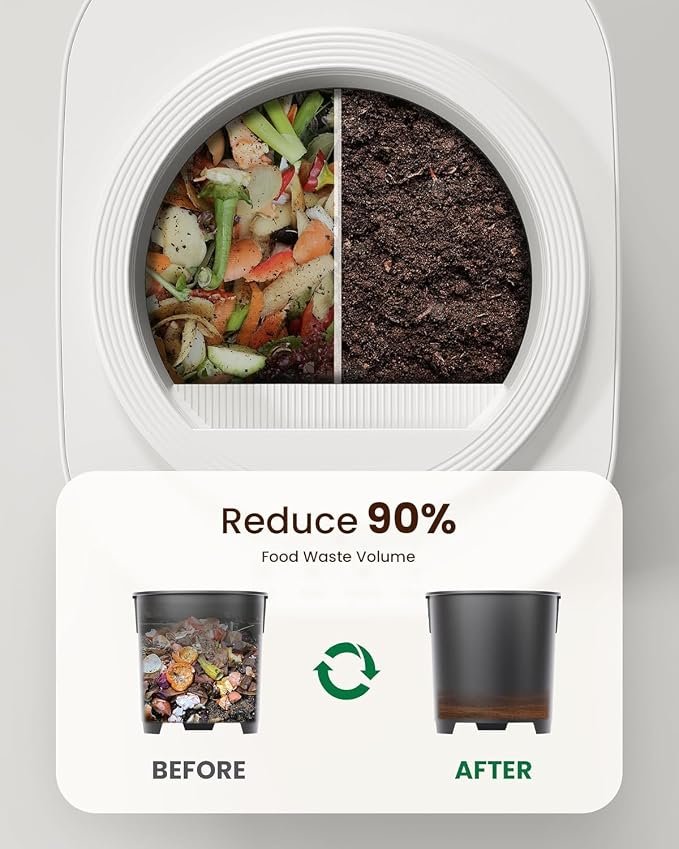 Electric Composter for Kitchen,Ouaken 3L Indoor Kitchen Waste Compost Machine Countertop Smart Composting Bin,Compact Food Recycler for Home with Low Noise,Odorless,Auto-Clean,LED Display