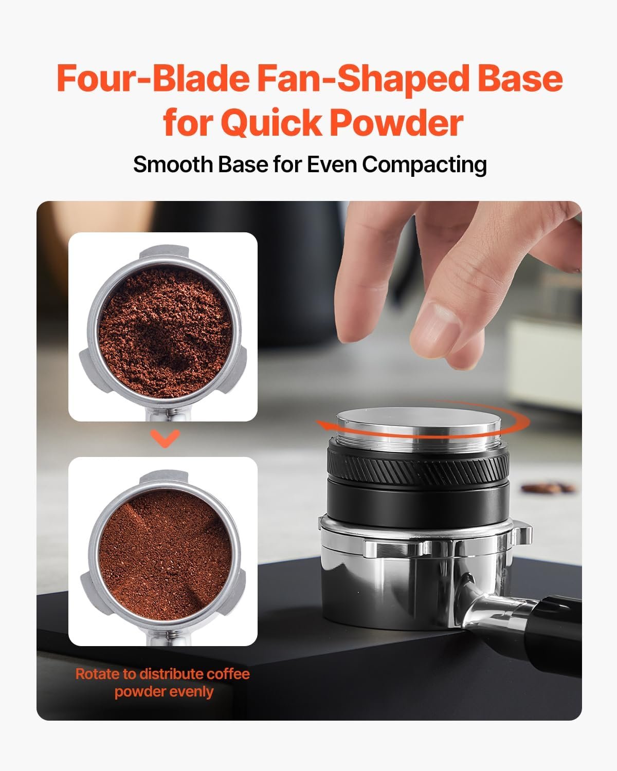 VEVOR Coffee Distributor 51mm, 2-in-1 Adjustable Espresso Distributor with Fan-Shaped Base, Coffee Distributor
