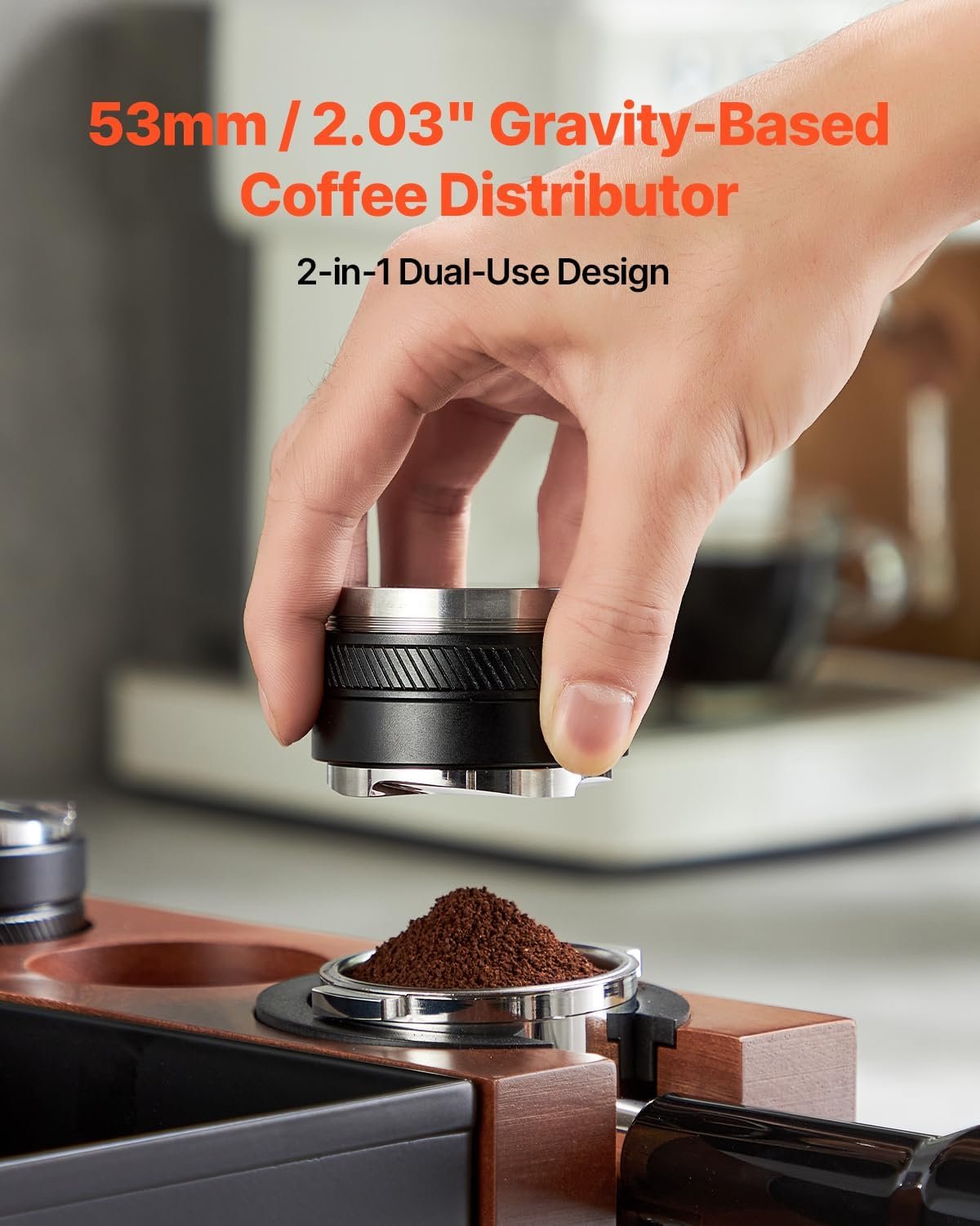 VEVOR Coffee Distributor 51mm, 2-in-1 Adjustable Espresso Distributor with Fan-Shaped Base, Coffee Distributor