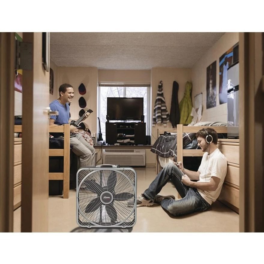 Lasko Power Plus 20 in. 3 Speed Box Fan for Home in Gray with Weather Shield Design for Window Use, 2000 CFM, Carry Handle