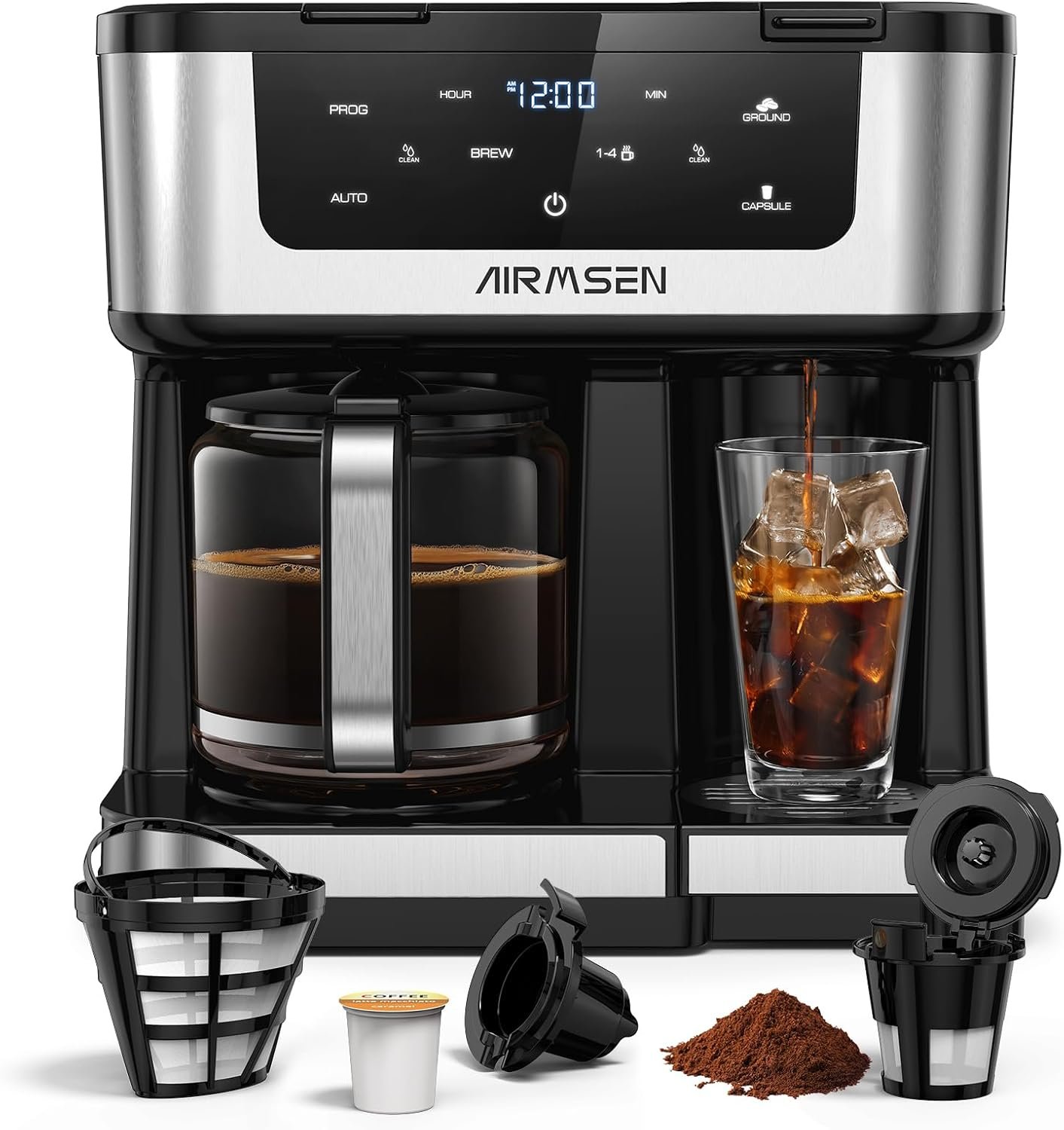 AIRMSEN 12-Cup Programmable Dual Coffee Maker K Cups Fast Brew Caraf
