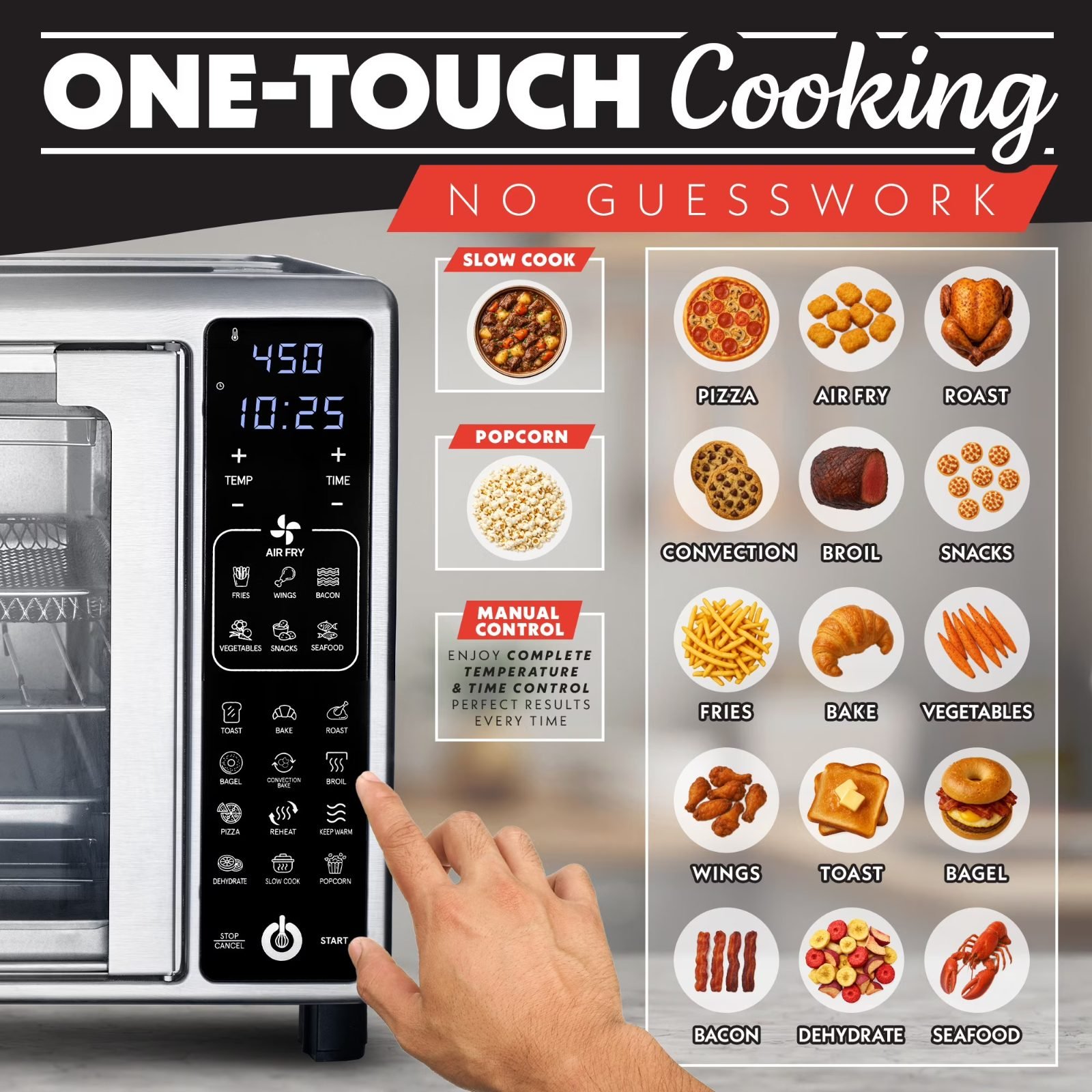 Gourmia French Door 6-Slice Digital Toaster Oven Air Fryer with Integrated Temperature Probe, 24L, Stainless Steel