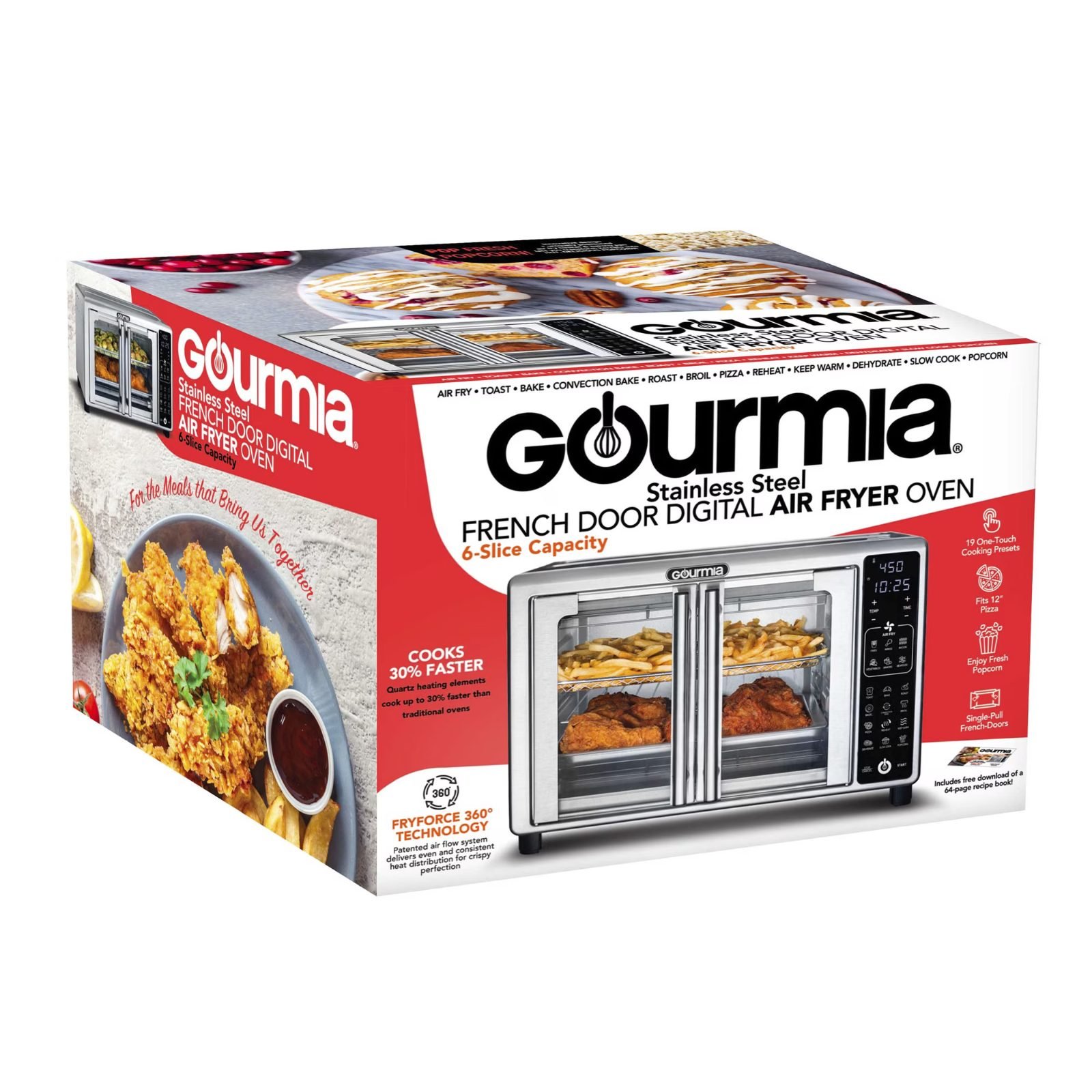 Gourmia French Door 6-Slice Digital Toaster Oven Air Fryer with Integrated Temperature Probe, 24L, Stainless Steel