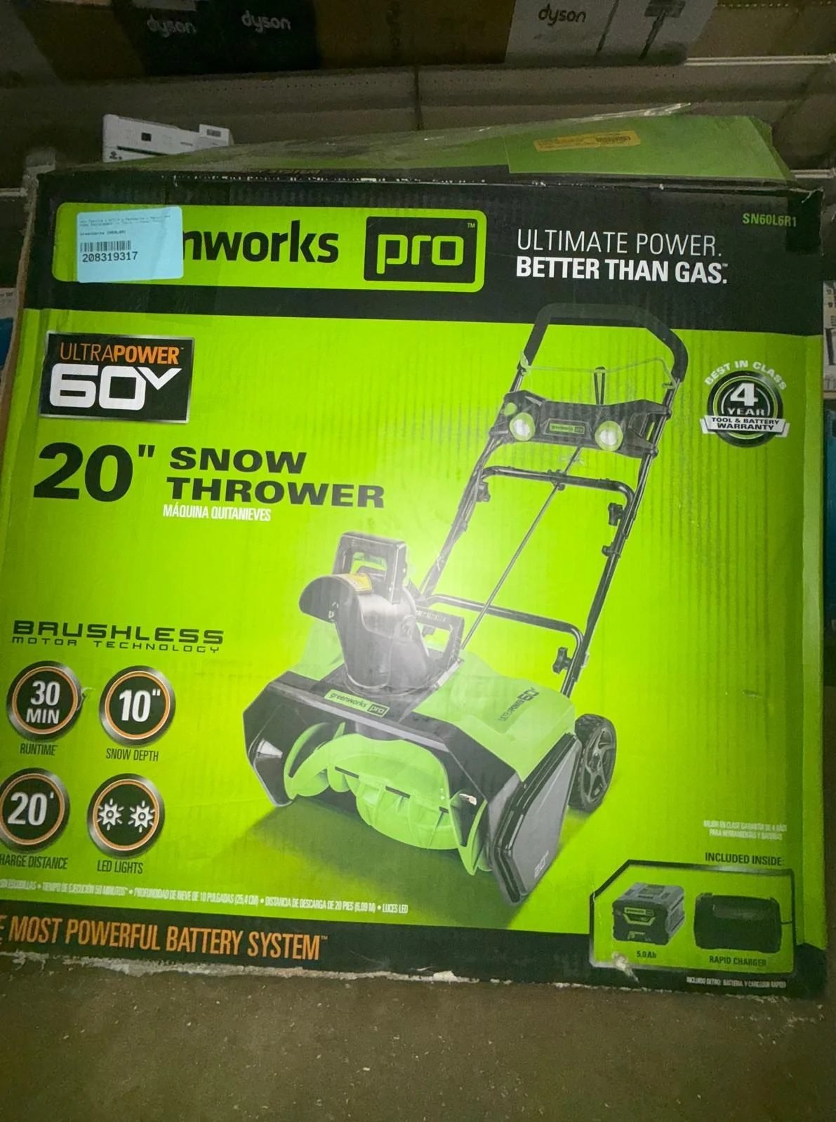 Greenworks 60V 20 Cordless Single-Stage Snow Blower with 5.0 Ah Battery & 6A Charger 2608702