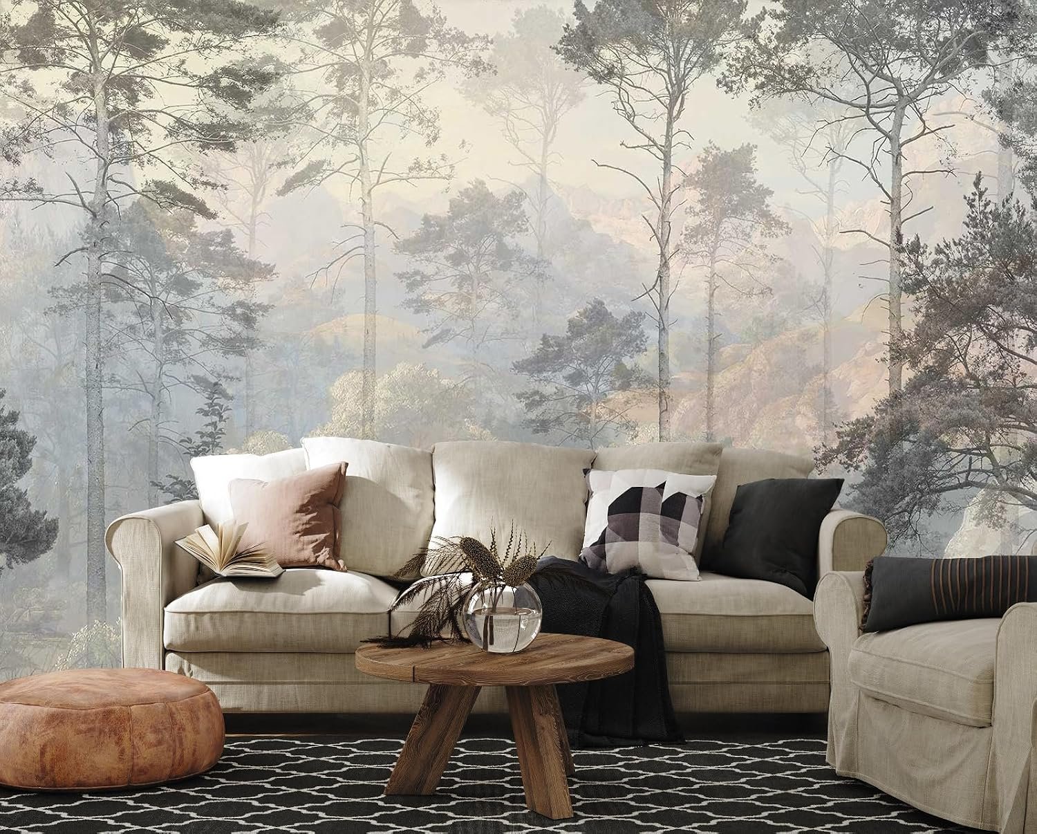 Toolhom Hazy Forest Wall Mural, Abstract Nature Landscape Wallpaper, Background Wall Decoration Patterns（Non-self-Adhesive）